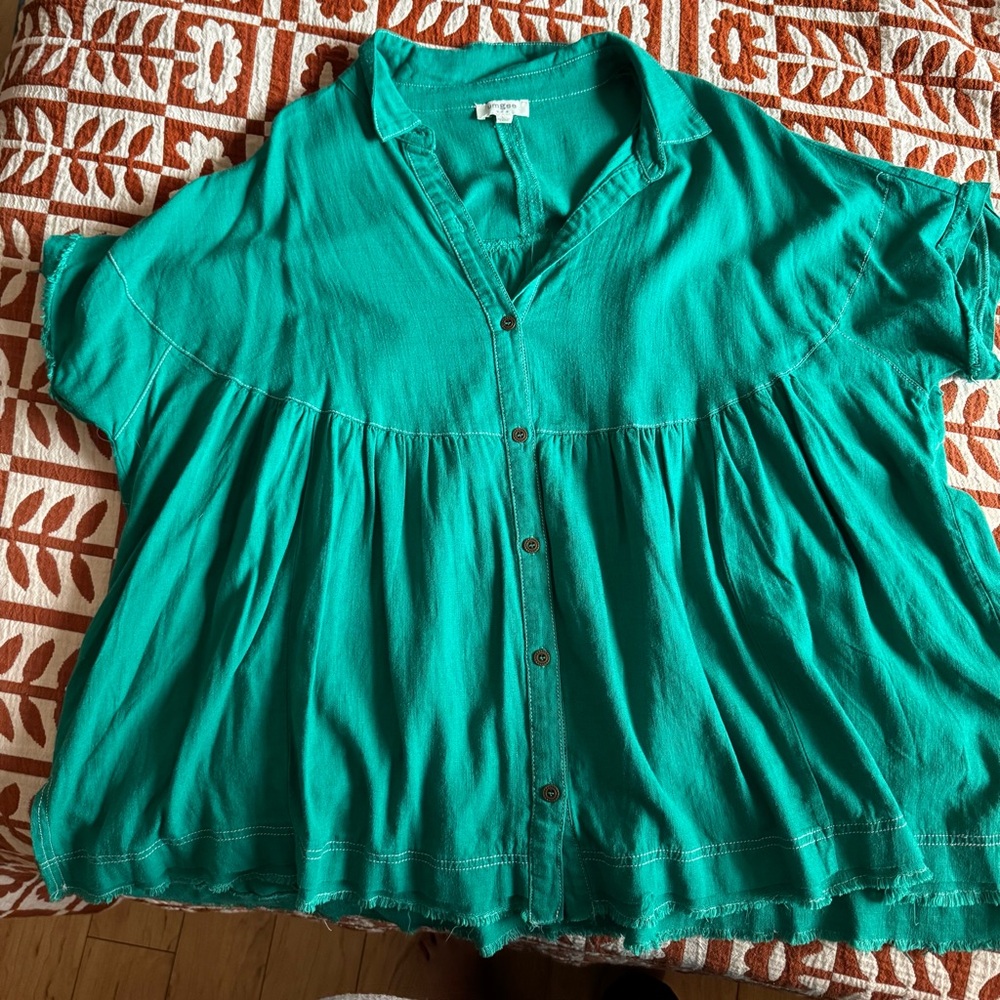 Green Umgee Oversized Button-Up Women's Top Large